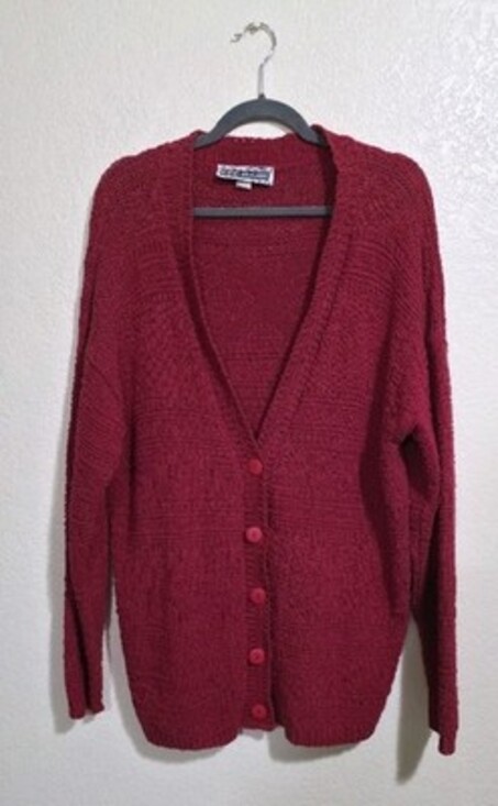 Vintage Knit 100% Cotton Red Cardigan Sweater | 90s Vibe Button Down Long Sleeve - Picture 4 of 11